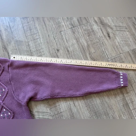 Vintage Embroidered floral flower Sweater 100% cotton mauve pink purple white - Picture 9 of 12